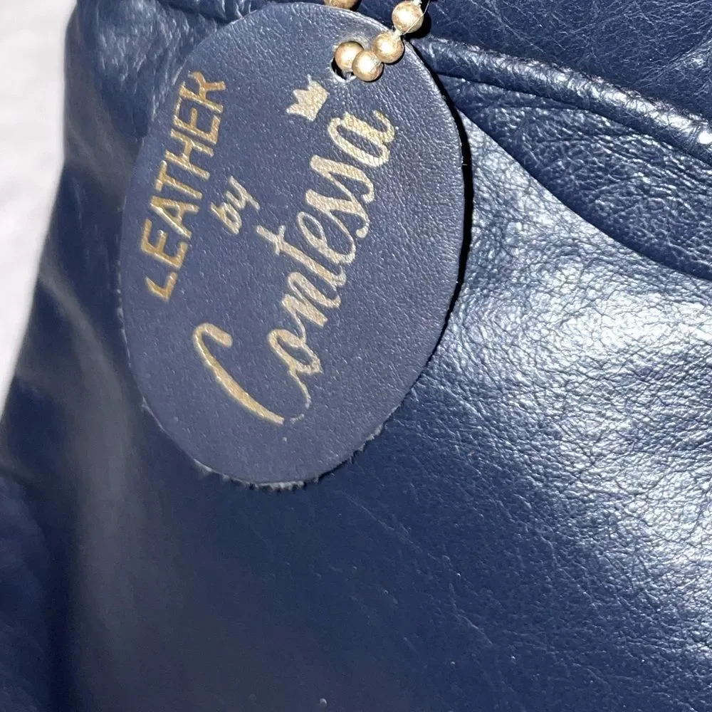 Vintage Leather by Contessa medium size navy blue all leather clutch